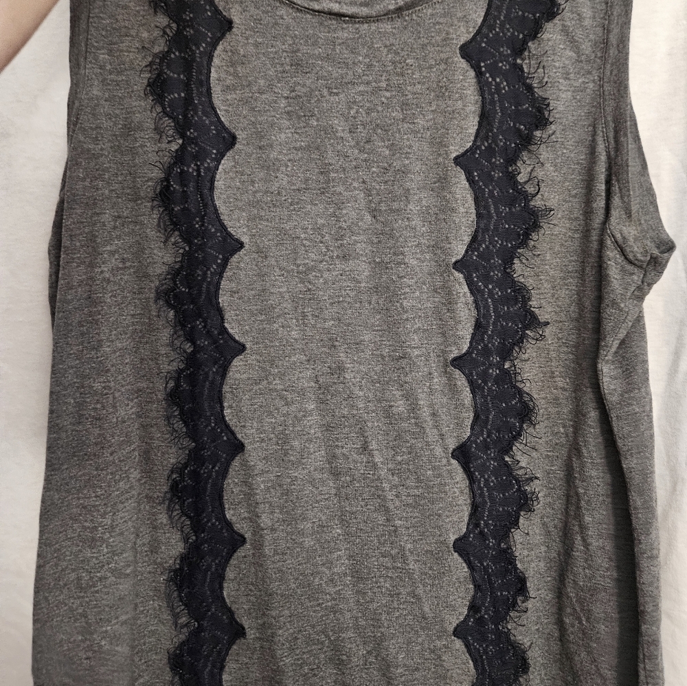 LOFT Gray Sleeveless Top with Black Lace Detail Goth Grunge Medium - Picture 9 of 10